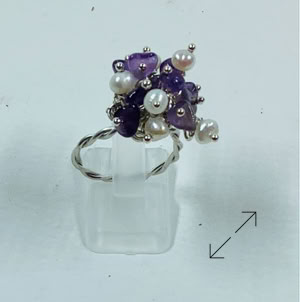 925 zilverdraad, ring, amethist, parels, Danarts