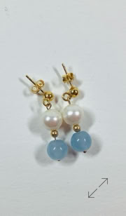 oorbellen, earrings, aquamarijn, gold filled, zoutwater parel, Danarts