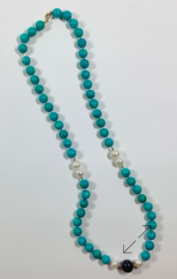 Turquoise, GF slotje en kralen, 6 zoutw. parels, 1 Tahiti parel, Danarts